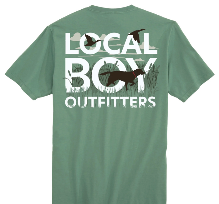 LOCAL BOY OUTFITTERS TEXT AND TAIL SS TEE LIGHT GREEN