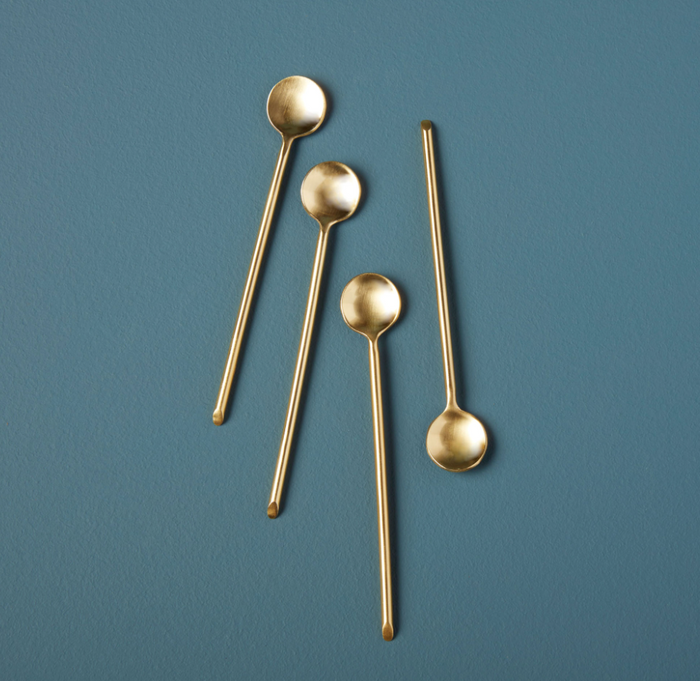 Long gold spoons, Set of 4