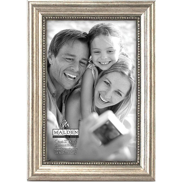 "Malden : Classic Wood Picture Frame, 4 by 6-Inch, Silver Bead -"