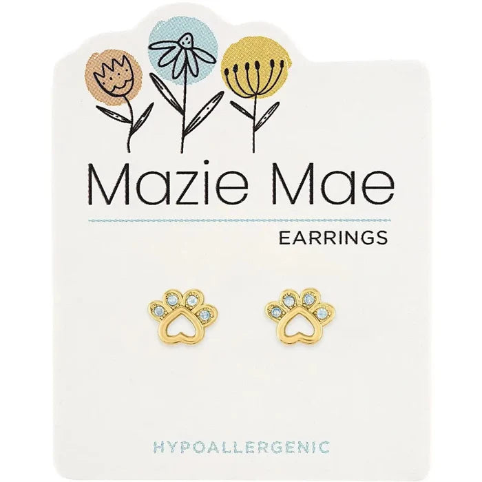 Mazie Mae Hypoallergenic Gold Opal Paw Stud Earrings features a shimmering opal paw print set in warm gold-tone metal.