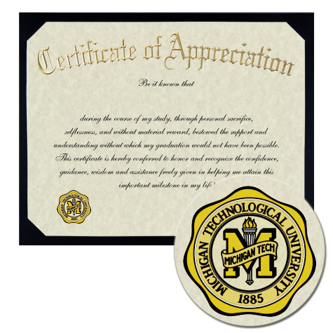 Michigan Technological University Certificate of Appreciation