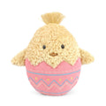 Easter chick accent pillow with pastel egg design on a white background