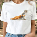 White t-shirt with a graphic of two monkeys on a white background