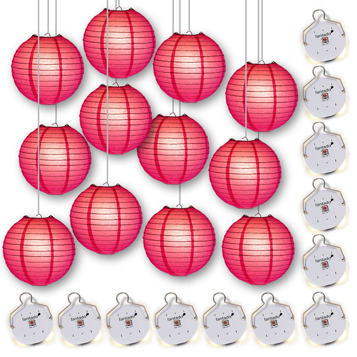 MoonBright 12" Hot Pink Paper Lanterns with Budget Friendly OmniDisk LED Lights (12-PACK Combo Kit) - PaperLanternStore.com - Paper Lanterns, Decor, Party Lights & More