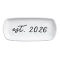 Personalized white ceramic tray with "est 2020" inscription, showcasing a modern and elegant design.