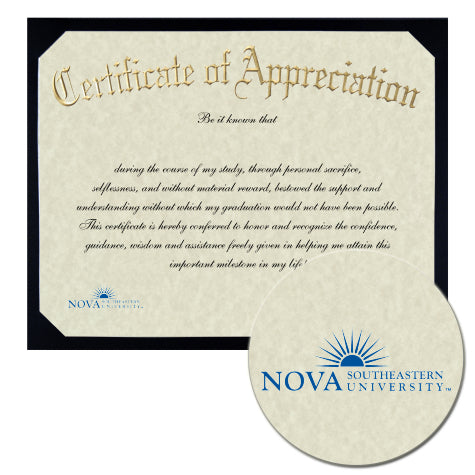 Nova Southeastern University College of Law Certificate of Appreciation