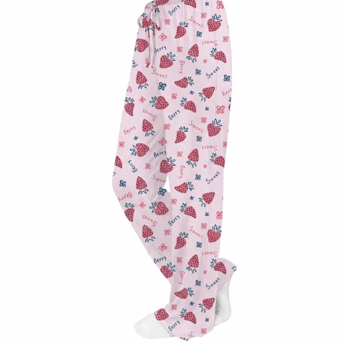 Opportunities Berry Sweet Mirabeau lounge pants featuring a playful berry print on soft, lightweight fabric with a relaxed fit for comfortable everyday lounging.