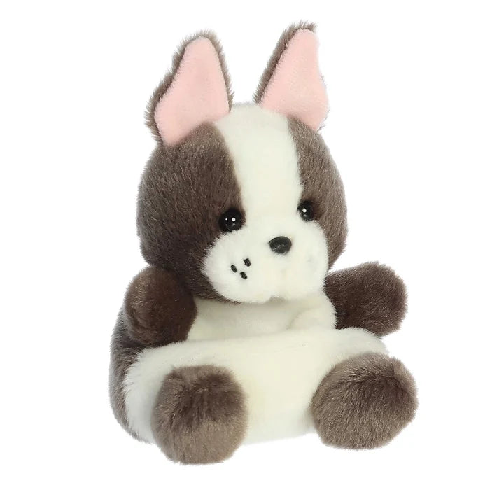 Palm Pals Beau French Bulldog plush sitting front view with white face and pink ears