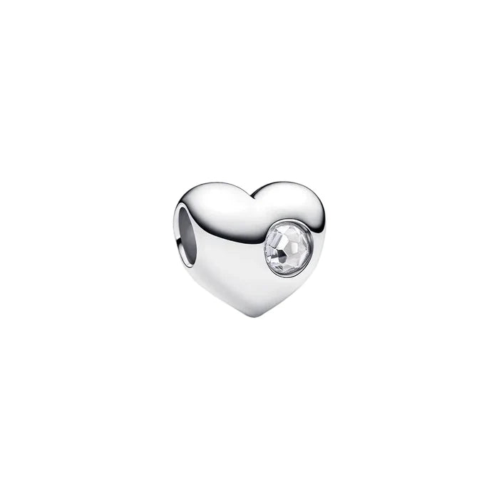 This Pandora April Engravable Clear Stone Heart Charm combines personalized meaning with elegant sparkle.