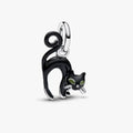 Pandora Black Cat dangle charm featuring an intricately detailed black cat with a polished finish, designed for PANDORA Moments bracelets and necklaces.