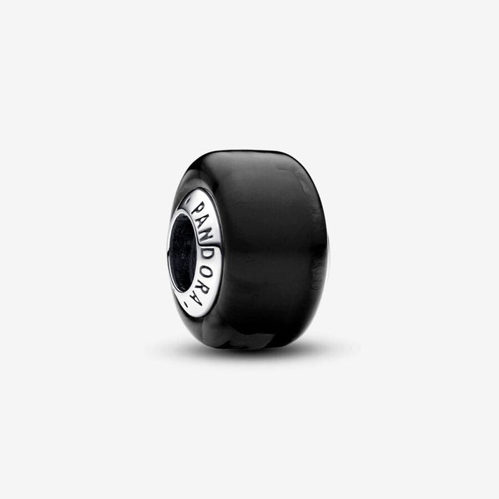 PANDORA : Black Mini Murano Glass Charm in Sterling Silver - PANDORA : Black Mini Murano Glass Charm in Sterling Silver