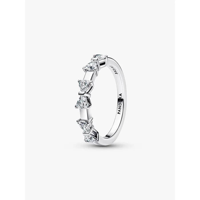 Pandora Bow Station Ring side view in sterling silver with sparkling cubic zirconia bow stations