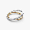 PANDORA Crossover Beads & Pavé Double Band Ring in sterling silver with 14k gold plating and sparkling pavé stones