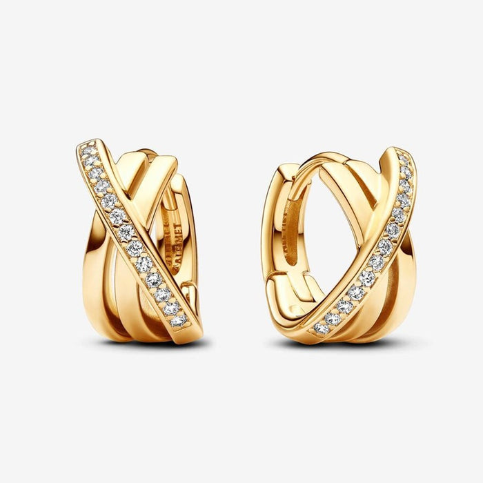 PANDORA : Crossover Pavé Hoop Earrings - Gold - PANDORA : Crossover Pavé Hoop Earrings - Gold