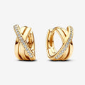 PANDORA : Crossover Pavé Hoop Earrings - Gold - PANDORA : Crossover Pavé Hoop Earrings - Gold
