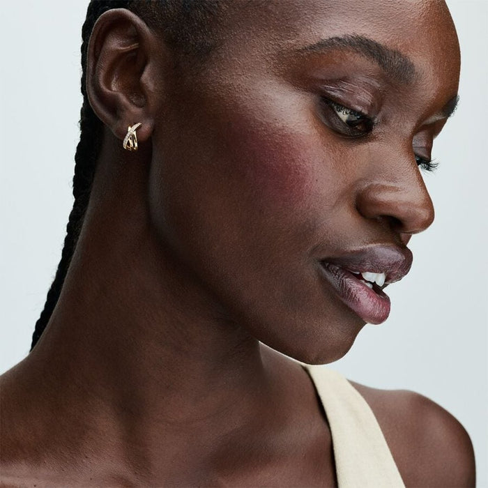 PANDORA : Crossover Pavé Hoop Earrings - Gold - PANDORA : Crossover Pavé Hoop Earrings - Gold