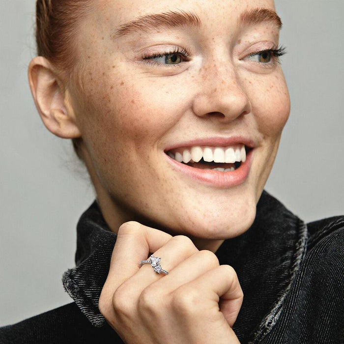 "PANDORA : Double Heart Sparkling Ring in Sterling Silver -"