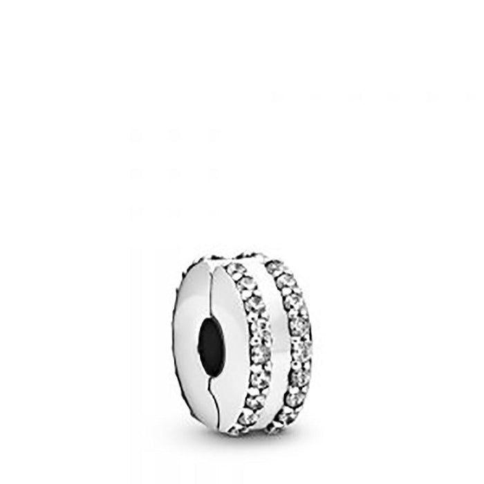 "PANDORA : Double Lined Pavé Clip Charm -"
