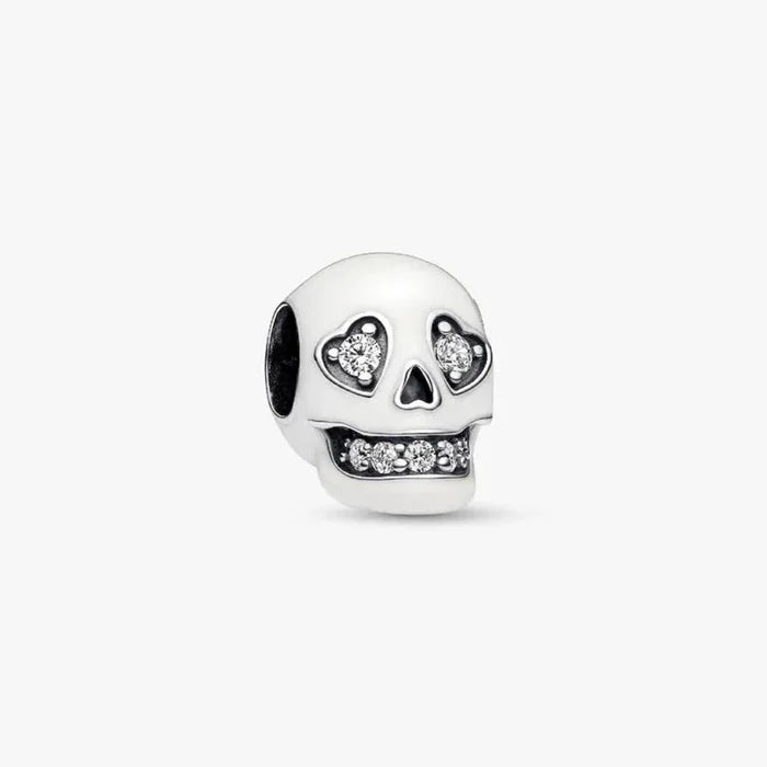 Pandora Glow-in-the-dark Sparkling Skull Charm featuring a detailed skull design with sparkling accents.
