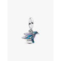 Pandora Hummingbird Double Dangle Charm with iridescent enamel wings and engraved disc.