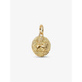 Pandora gold zodiac coin charm pendant with engraved lion and sparkling detail.