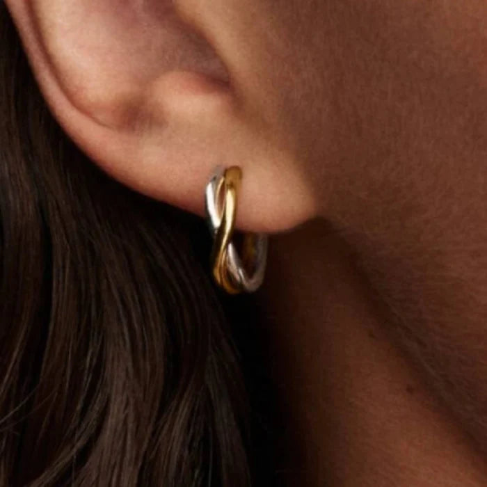 These Pandora Organically Shaped Two-tone Open Hoop Earrings blend artistry with everyday elegance.