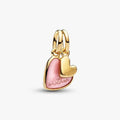 A heart charm featuring a glossy pink enamel finish, showcasing a vibrant and playful design.