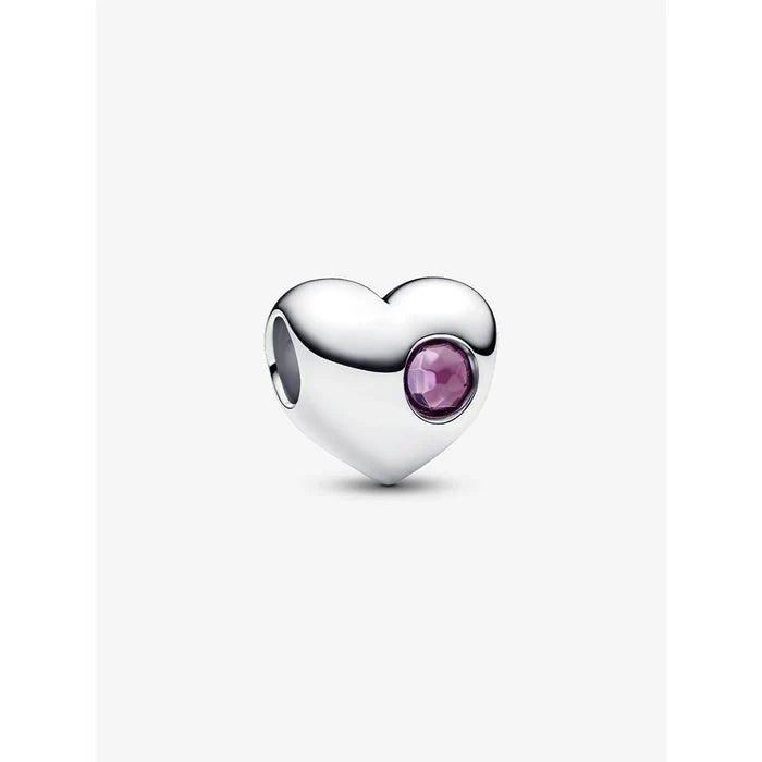 Pandora sterling silver heart charm with purple stone.