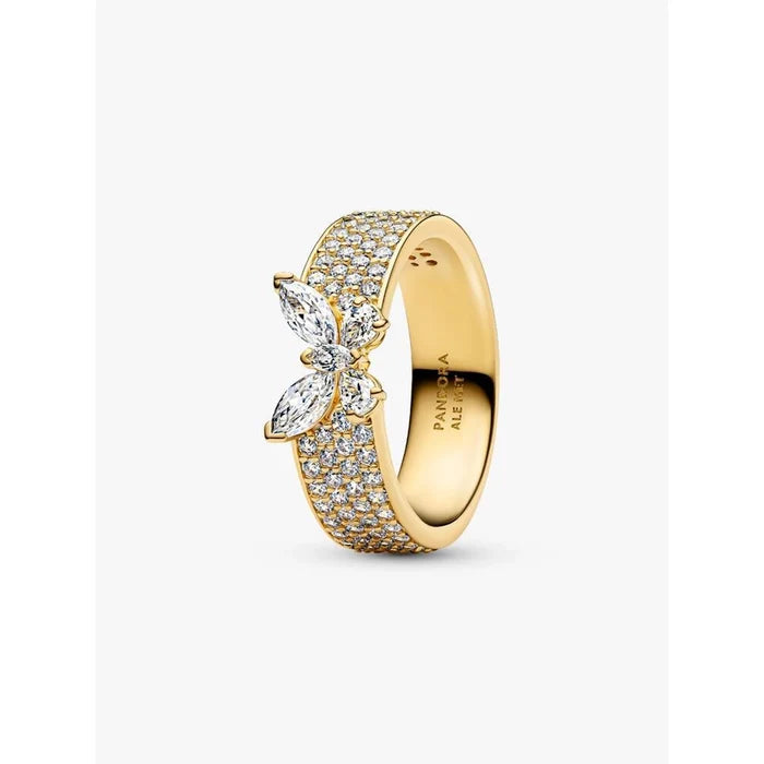 Pandora Sparkling Butterfly Bold Ring in gold-tone finish with pavé-set clear cubic zirconia stones