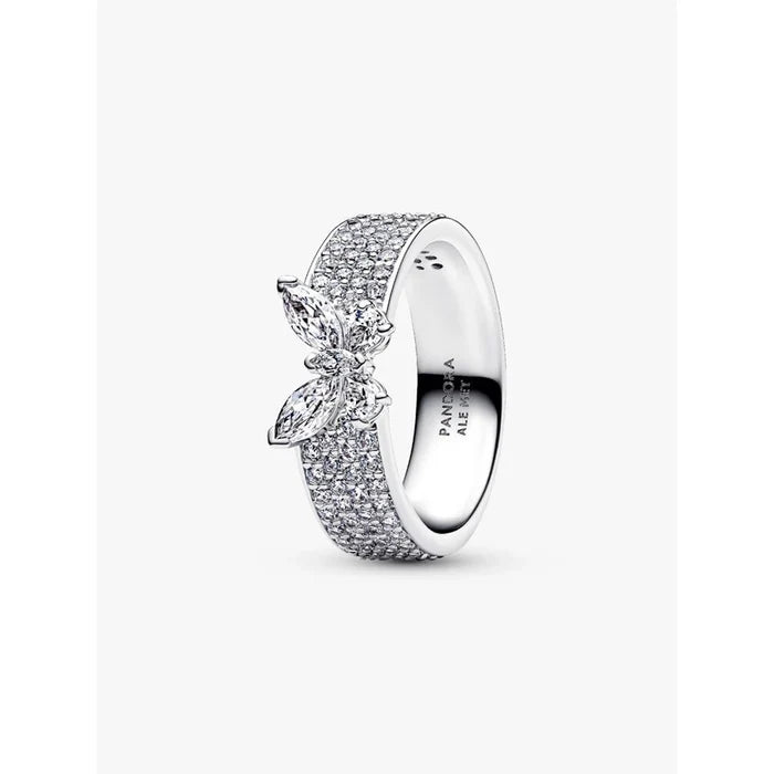 Pandora Sparkling Butterfly Bold Ring in sterling silver finish with pavé-set clear cubic zirconia stones