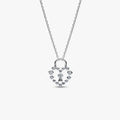 Pandora Sparkling Heart Padlock Pendant Necklace with heart-shaped cubic zirconia and central padlock displayed on a white background.