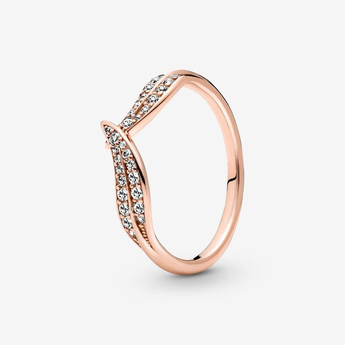"PANDORA : Sparkling Leaves Ring in Rose Gold -"