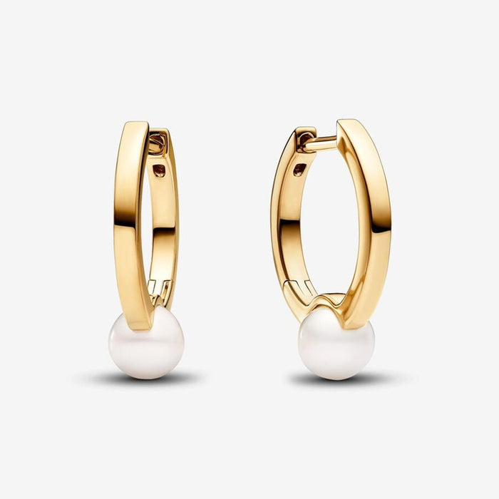 PANDORA : Treated Freshwater Cultured Pearl Hoop Earrings - Gold - PANDORA : Treated Freshwater Cultured Pearl Hoop Earrings - Gold