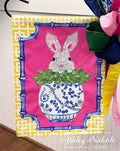 Peeking Bunny in a Ginger Jar - Vinyl Garden Flag