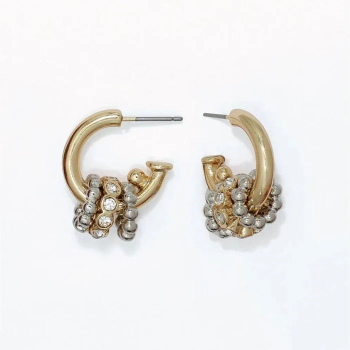 Beaded two-tone charm earrings with sparkling crystal accents