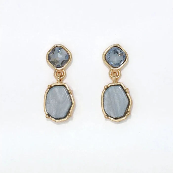 Periwinkle dusty blue drop earrings featuring delicate crystal accents in an elegant design