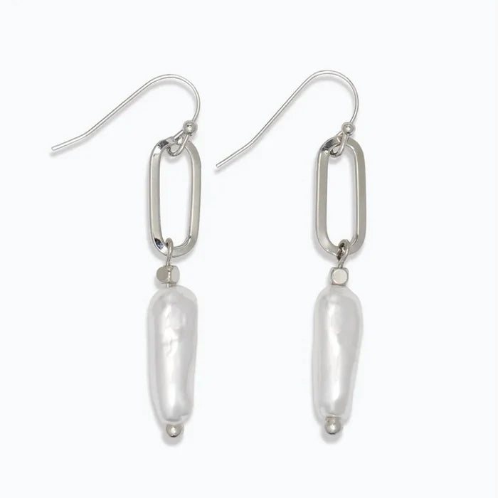 Elegant silver linked earrings with classic pearl drops for women