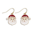 Periwinkle glittering Santa head earrings featuring festive sparkle and pearl accents, perfect for Christmas parties, holiday outfits, and gifting.