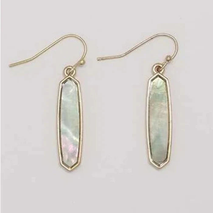 These Periwinkle Gold Drop With Mint Inlay Earring, pair warm polished gold with a fresh mint inlay for a bold, modern look.
