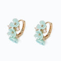 Periwinkle by Barlow gold hoop earrings featuring mint flower accents with a lightweight floral design for women.