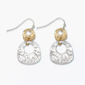 Hammered two tone shape earrings featuring geometric designs and textured mixed-metal finishes