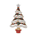 Holiday tree pin featuring a festive Christmas tree design with sparkling crystals that create a snowy effect.