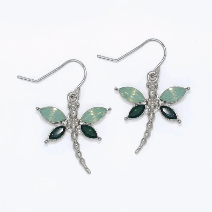 Periwinkle mint green dragonfly earrings featuring a delicate nature-inspired design