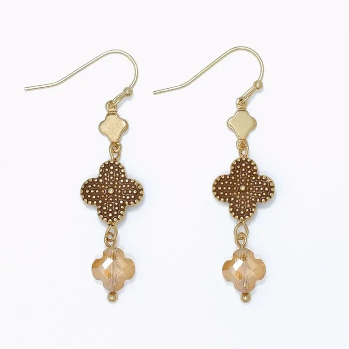 Mocha and champagne crystal earrings with elegant neutral-toned sparkling accents