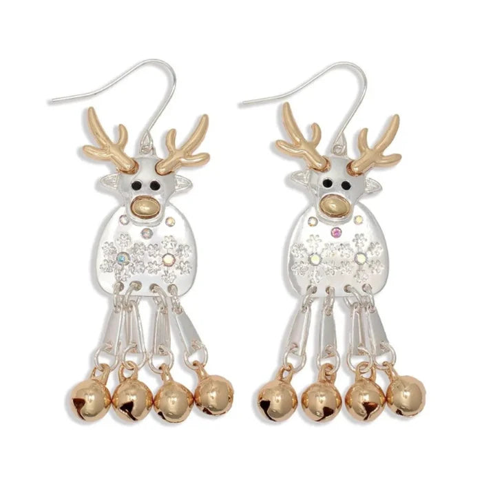 Periwinkle moveable polished two-tone reindeer earrings featuring a festive reindeer design and polished finish for holiday style.