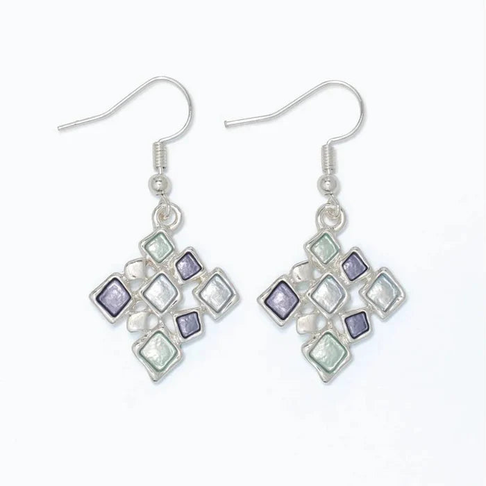 Periwinkle silver openwork earrings featuring soft pastel shades in a delicate decorative design