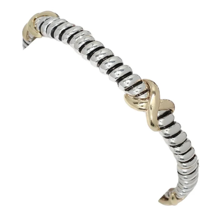 Two-tone random style bracelet with a contemporary mixed-metal design