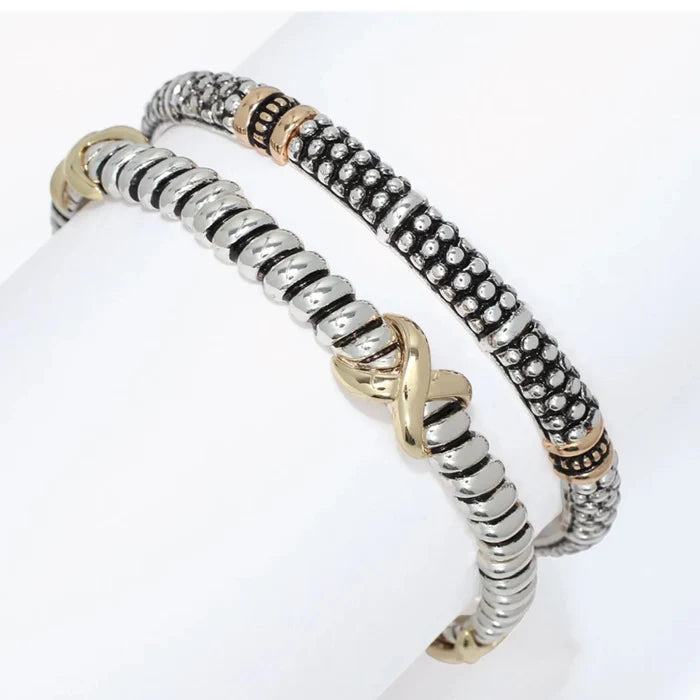 Two-tone random style bracelet with a contemporary mixed-metal design