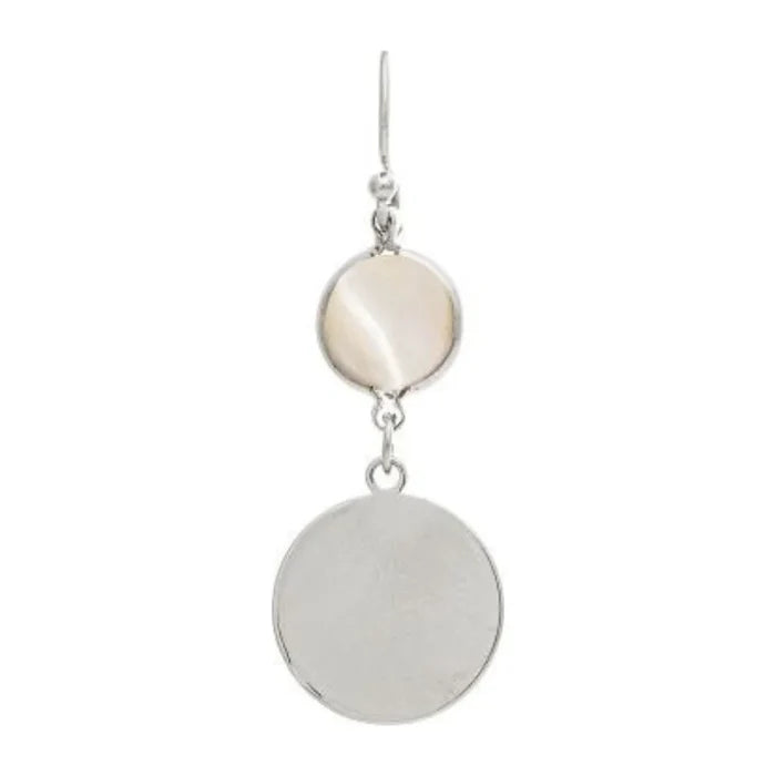 Rain Jewelry Double Circle Mother of Pearl Shell Top Earrings featuring a luminous mother of pearl accent, elegant double circle design, gold or silver finish, and lightweight comfort.