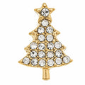 Gold-tone Christmas tree post earring featuring clear crystal accents and a star-shaped top, on a white background.